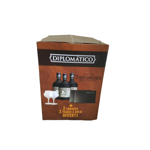 Coffret Diplomatico Cacao & Orange : 3 bouteilles 70 cl + 2 ardoises + 2 verres