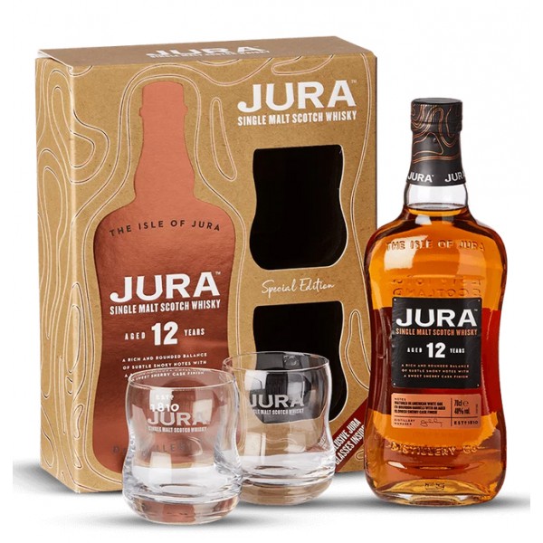 Whisky Isle of Jura 10 ans Single Malt Coffret et ses 2 verres